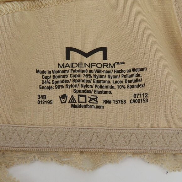 Maidenform 34B Beige Lace Front Closure Underwire Bra One Fab Fit Style 07112 - Picture 9 of 11